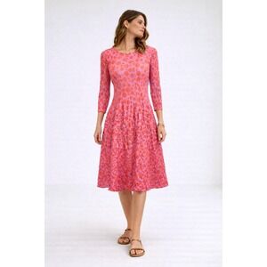 Alquema Smash Pocket Dress Pink Orange Polka Dot 3/4 Sleeve Midi Size 0 US S